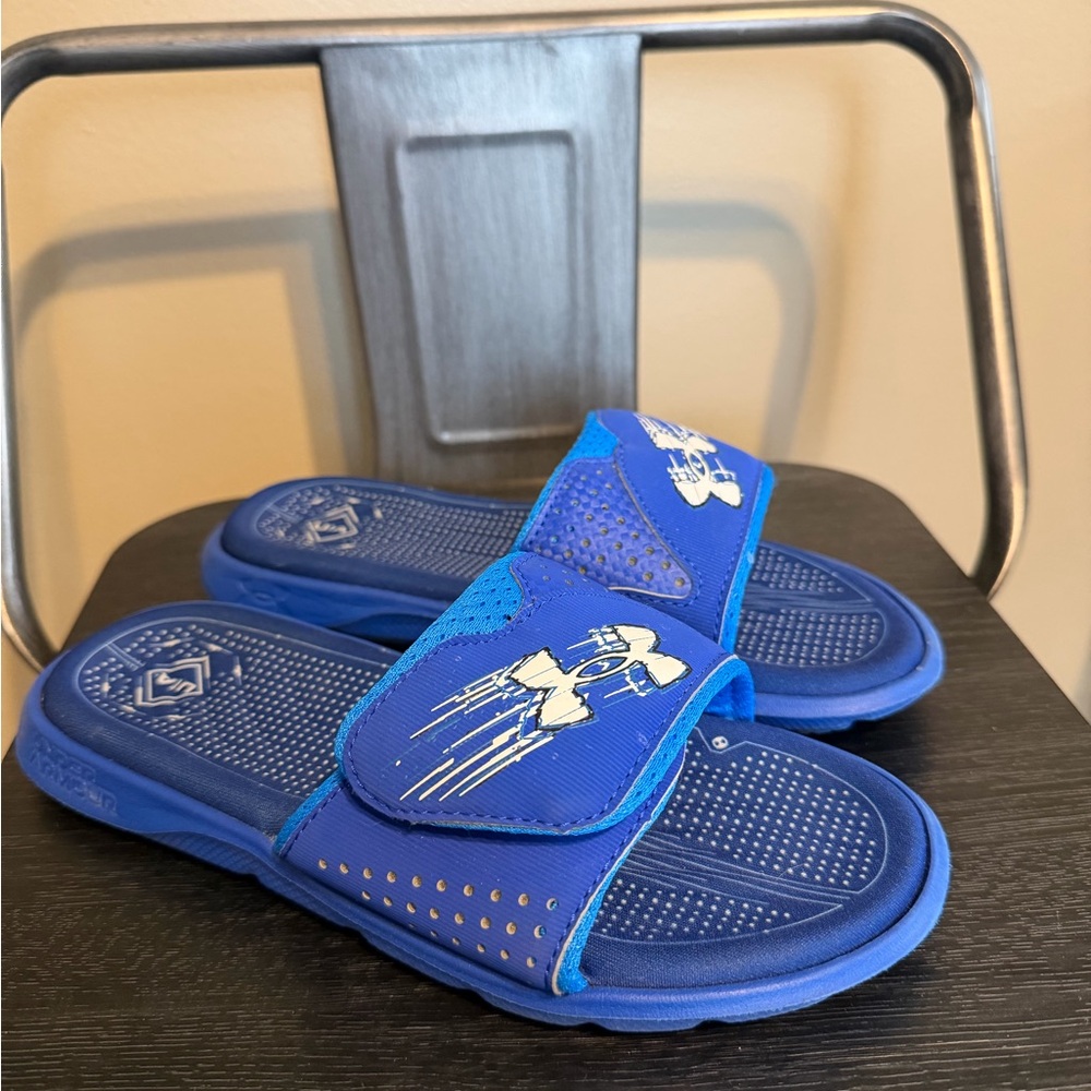 Under Armour Kids Slides Blue Adjustable Sandals Youth 3Y